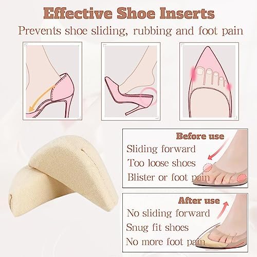 Toe Inserts for Shoes Too Big, 4 Pairs Shoe Inserts for Women Men, Foam Toe Filler, Shoe Fitters, Black and Beige