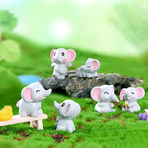6 Pcs Mini Elephant Animal Figures Toy Cake Toppers, Miniature Elephant Figurines Fairy Garden Moss Landscape DIY Terrarium Crafts Ornament, Cake Decoration Christmas Birthday Gift