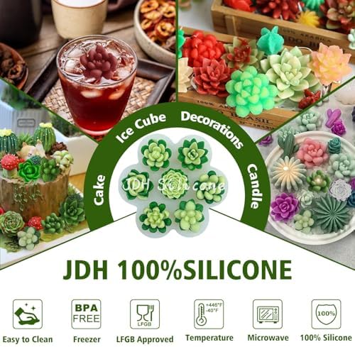 7 Pcs Succulent Fondant Molds 3D Silicone Cactus Succulents Leaves Moulds Succulent Plants Resin Molds Grow Plant Cupcake Cookie Baking Decorating Moulds for Summer Birthday Party DIY Candy, White