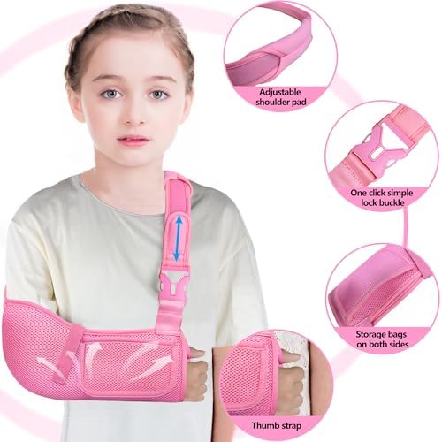 VISKONDA Kids Arm Sling,Mesh Medical Sling with Adjustable Shoulder Pad,Breathable Children Arm Support Shoulder Immobilizer Brace for Elbow,Wrist Injury,Torn Rotator Cuff,Post-Surgery(Pink,X-Small)
