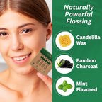 Charcoal Bamboo Floss | 2 Non Toxic Natural Floss Refill with Metal Container | Organic Mint & Candelilla Wax | Vegan & Biodegradable | Compatible w/Similar Dental Floss Silk Refill Containers