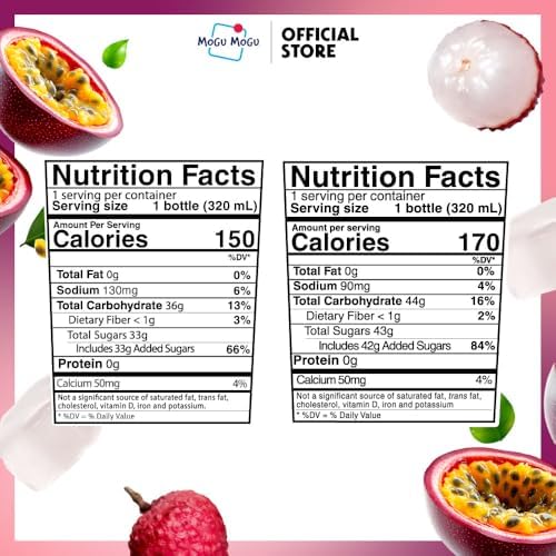 Mogu Mogu Lychee & Passion Fruit Juice with Nata de Coco – Refreshing Tropical Drinks with Chewy Coconut Jelly, 10.8oz Bottles (Pack of 12, 6 Each) – Sweet, Tangy, and Fun Variety Pack