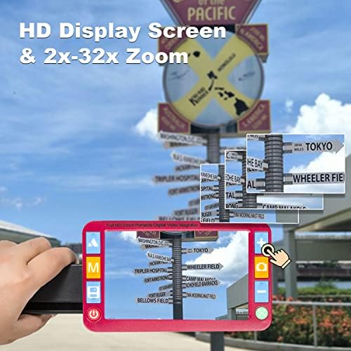 Portable Digital Video Magnifier, Electronic Reading Aid 5.0 Inch with Foldable Handle for The Visually Impaired Macular Degeneration Low Vision, 2X-32X Times Zoom 26 Color Modes