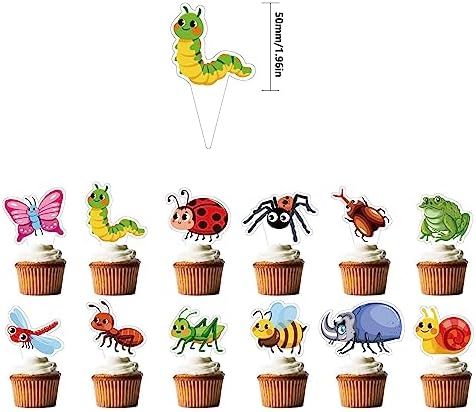 24Pcs Insects Cupcake Toppers - Cute Bee/Bugs/Snails/Ladybug Design | Summer Spring Party Decor | Ideal for Kids Birthday Party Favors & Table Accents