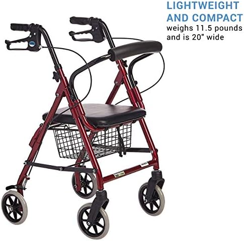 Lumex Walkabout Junior Rollator - Narrow Rolling Walker with Seat for Seniors & Small Spaces