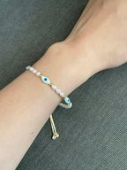 pearl bracelet for women adjustable length white cultured freshwater pearl statement bracelet with 14K gold plated jewelry wedding birthday Gift
