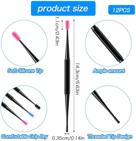 12 PCS Ear Wax Removal Tool, Reusable Spiral Ear Wax Removal Kit with Soft Silicone Double Sided Head, Safe Cleaner Tool for Adults