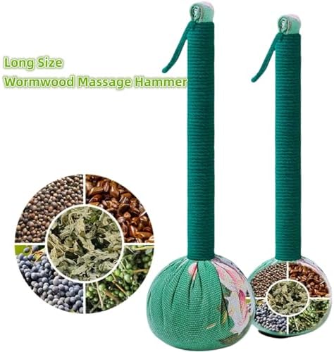 2PCS Long Size Lymphatic Drainage Massage Hammer,Manual Massage Hammer for Body, Back Massage Hammer Taichi,Wormwood Massage Hammer Sticks Muscle Relaxation 2PCS (Red/Green)
