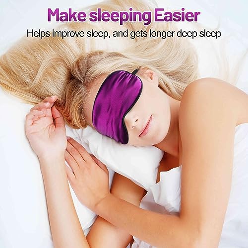 Sleep Mask, Silk Eye Mask for Sleeping with Adjustable Strap, Blindfold Eyeshade for Men & Women, Comfortable & Soft Eye Cover Eyeshade for Night Sleep (Purple)