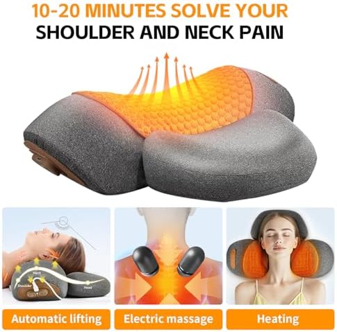 3-in-1 Neck Massager Pillow, Neck Massager for Pain Relief Deep Tissue, Massage Pillow with Heat, Vibration & Airbag Traction, 3D Ergonomic Cervical Hump Corrector Massage for Home Office