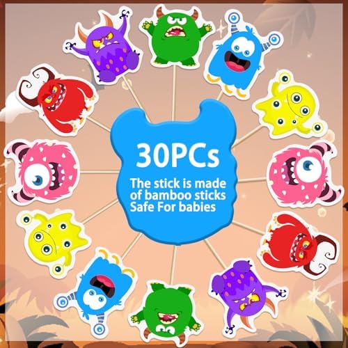 30pcs Monster Cupcake Toppers Cartoon Cute Cupcake Toppers Picks for Kids Baby Shower Birthday Monsters Theme Party Decorations Supplies