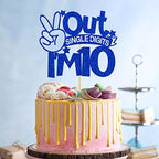Blue Glitter Out Single Digits I'm 10 Cake Topper, Double Digits 10, for Boys Girls 10th Birthday Decorations, Happy 10th Bithday Decorations