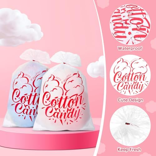 100PCS Cotton Candy Bags, 11.8x17.7 Inch Candy Supplies Perfect for Sticks and Cones, Cotton Candys Bulk Accessories for Carnivals