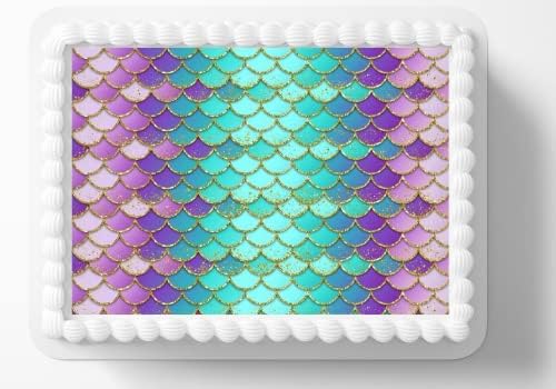 Mermaid Scales Edible Image Edible Cake Border Side Strips Topper Frosting Sheet Icing Paper Cake Decoration Edible Cake Sticker Decal