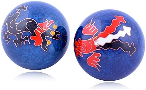fengshuisale Feng Shui Chinese Health Balls (Blue with Phoenix and Dragon) 3.8cm/1.5" Red String Bracelet