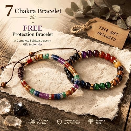 7 Chakra Bracelet for Men & Women – Handcrafted Healing Natural Stone Bracelets, Get Well Soon Energy Protection Spiritual Jewelry, Adjustable Calming Bracelet for Stress, Yoga & Meditation Gifts