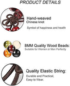 K&Q 9 Pcs Mens Womens Wood Chain Bracelets, Handmade Multilayer 8MM 108 Buddhist Strand Wood Mala Beaded Elastic Bracelet Necklace-Meditation Prayer Beads for Yoga, Spiritual Protection & Good Luck