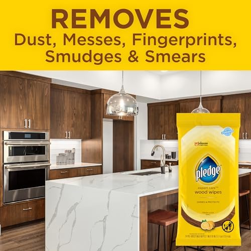 Pledge Expert Care Enhancing Wood Wipes, Lemon Scent, 24 Count