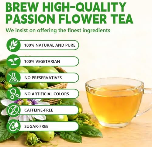 Passion Flowers Tea Bags-120 Teabags, 2g/Bag, Made with 100% Natural Passion Flowers. Helps with Sleep Support and Digestion | Caffeine-Free | Sugar-Free | Gluten-Free | Vegan. Eco-Friendly Tea Bags