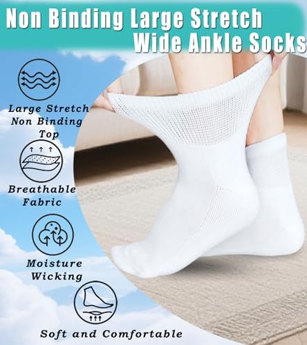 Men's Diabetic Socks Extra Width for Swollen Wide Feet,Neuropathy,Bariatric,Non Binding Loose Fit Ankle Sock 6 Pairs