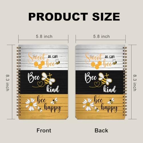2 Pcs Bee Happy Sweet As Can Bees Spiral Notebook, Cute Animal College Ruled Spiral Notebook, Multi Subject Notebooks, 160 Ruled Pages Hardcover Journals for Writing Office, Bee Lover Gifts for Women