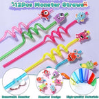 SNLN 98Pcs Monster Party Favors Birthday Supplies for Kids, Drinking Straw Keychain Slap Bracelet Glow Tattoo Sticker Cartoon Sticker, Goodie Bag Stuffer Filler Girls Boys Monster Party Supplies Decor