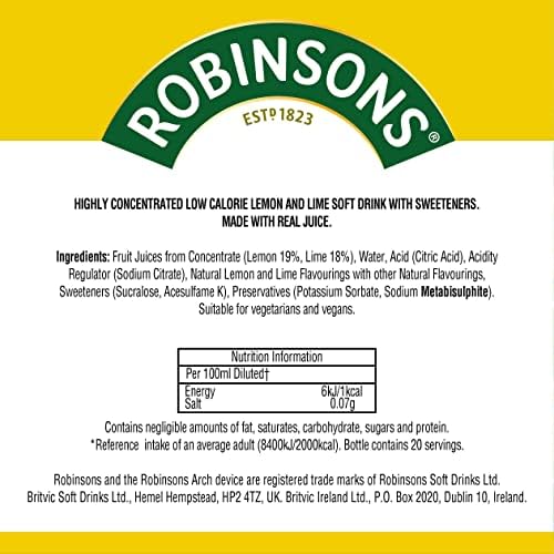 Robinsons Mini - No Added Sugar - Low Calorie - Lemon and Lime, 66 ml (pack of 6)
