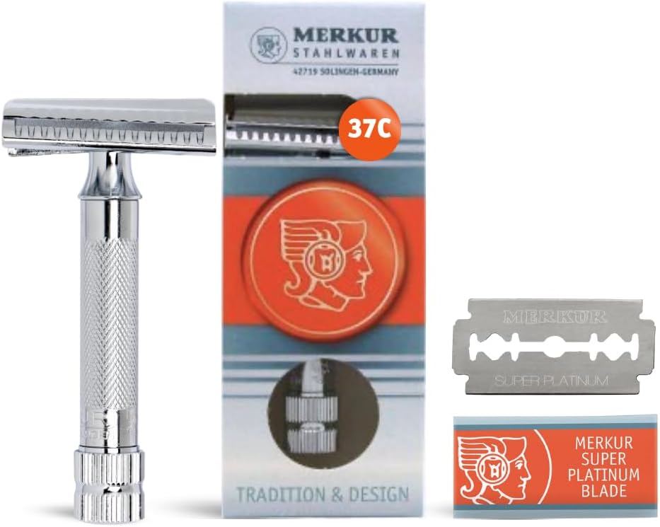 MERKUR 37C Double Edge Safety Razor | Slant Bar Design - Standard Handle | Made in Germany | Plastic-Free | Two Piece Design