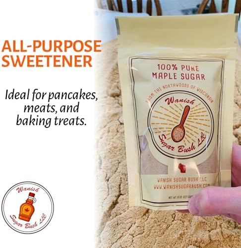 Wanish Sugar Bush Organic Maple Sugar - 100% Pure, Granulated Maple Sugar from the Lush Northwoods of Wisconsin, Perfect for Baking and Beverages - Natural Sweetener in 8 oz Bag