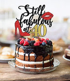 Still Fabulous at 40 Cake Topper,Happy 40th Birthday Cake Topper,Queen High heels Big Red lips Cake Topper,Women 40th Birthday Party Cake Decorations