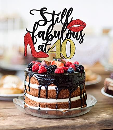 Still Fabulous at 40 Cake Topper,Happy 40th Birthday Cake Topper,Queen High heels Big Red lips Cake Topper,Women 40th Birthday Party Cake Decorations