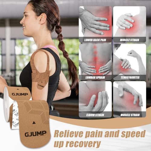 Kinesiology Tape, 40 Count Precut Strips 2 Rolls, Original Cotton Elastic Athletic Tape for Muscle Strain Relief & Joint Support, Waterproof & Breathable Sports Tape