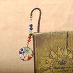 Jovivi Antique Copper Metal Bookmark Beading Bookmarks with Handmade 7 Chakra Healing Crystals Tree of Life Tumbled Gemstones and Round Beads