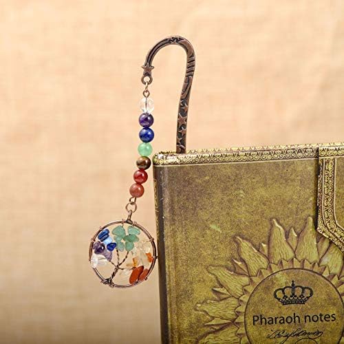 Jovivi Antique Copper Metal Bookmark Beading Bookmarks with Handmade 7 Chakra Healing Crystals Tree of Life Tumbled Gemstones and Round Beads