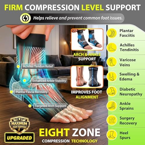 BLITZU Compression Socks for Plantar Fasciitis, Achilles Tendonitis, Arthritis Relief, Ankle Brace Compression Sleeve with Foot Arch Support, Ankle Wrap for Women, Men, Swelling & Heel Pain Nude S-M