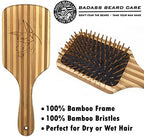 Badass Beard Care Wood Bristle Beard Brush For Men - Anti-static, 100% Bamboo & Light Weight