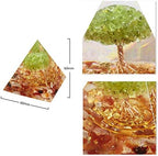 Nupuyai Handmade Peridot Tree of Life Pyramid Desk Decor, Resin Tumbled Stones Crystal Pyramid Energy Generator for Meditation Balancing, Carnelian
