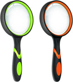 Leffis 2 Pack 10X Magnifying Glass for Seniors & Kids, Non-Slip Handheld Magnifier for Reading, 75mm Magnify Glasses Lens for Close Work, and Hobby Observation Green and Orange