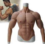 Male Chest Silicone Muscle Suit, Silicone Muscle Chest Bodysuit with Arms, Cosplay Male Suit Fake Belly Crossdresser Realistic Silicone No-Oil Simulation Muscle,Ivory-Regular