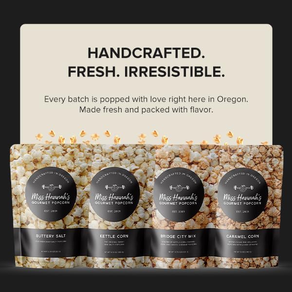 Miss Hannah's Gourmet Popcorn Buttery Salt - Classic Salty Popcorn, Light & Crisp | Vegan, Gluten-Free, Dairy-Free Snack - 13oz (3 Pack)