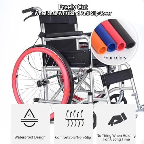Wheelchair Push Rim Covers, 24/22/20 Inches Wheelchair Rim Covers Non-Slip Rear Wheel Grips Accessories, Wear-Resistant Silicone Wheelchair Hand Push Cover Cuttable(Black-1pcs)