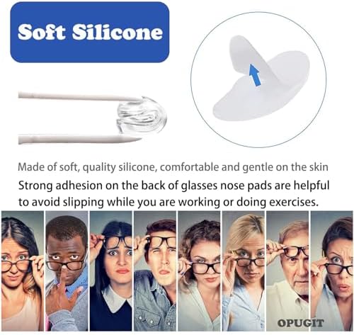 OPUGIT Eyeglass Nose Pads, Adhesive Soft Silicone Air Chamber, Comfortable Air Bag Nosepads for Eyeglasses Glasses Sunglasses,2mm,10 Pairs,Black/Transparent