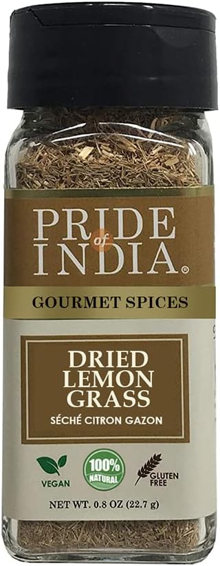 Pride of India Dried Lemongrass 0.8 oz | Fine Cut & Sifted Aromatic Lemon Grass Herb for Tea, Soup, Salad, Marinades & Seasoning | Fresh Citrus Flavor & Versatile Culinary Use