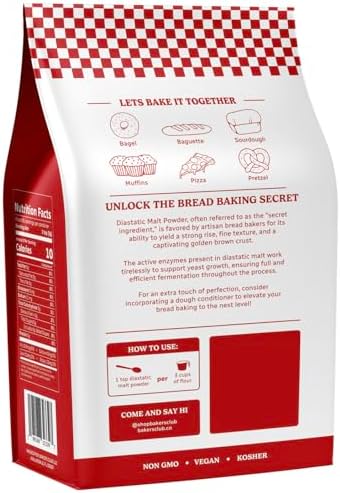 Bakers Club Artisan Diastatic Malt Powder 10oz - Enhance Flavor, Crust, Rise, Texture - Baking Bread, Pizza Crust, Pretzels, Desserts, Muffins, Bagels, Sourdough, Milkshakes - Made in USA, Malted Barley Flour 10oz