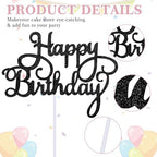 Happy Birthday Cake Topper Glitter 'Happy Birthday' Cake Pick Black