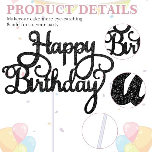 Happy Birthday Cake Topper Glitter 'Happy Birthday' Cake Pick Black