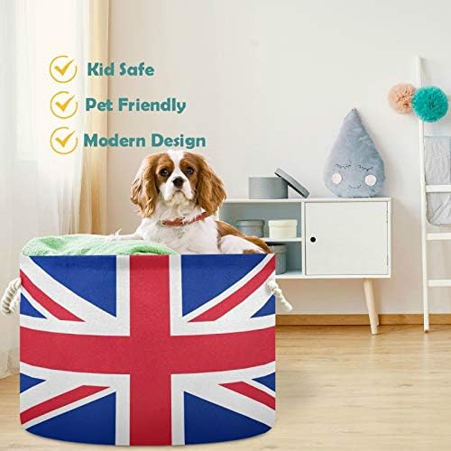 visesunny Collapsible Large Capacity Basket British Flag Clothes Toy Storage Hamper with Durable Cotton Handles Home Organizer Solution for Bathroom, Bedroom, Nursery, Laundry,Closet