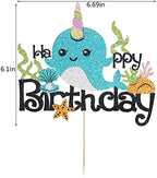 Narwhal Cake Topper, Blue Ocean Themed Birthday Decor, 1 Count
