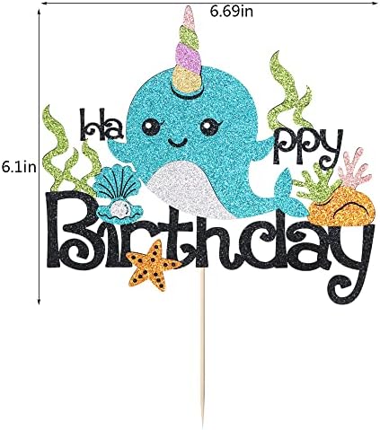 Narwhal Cake Topper, Blue Ocean Themed Birthday Decor, 1 Count