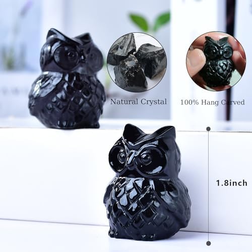 1.9 Inch Black Obsidian Owl Statue, Healing Crystal Cute Decor Figurine, Hand-Carved Gemstone, Bedroom Office Spiritual Gift, Owl Gifts